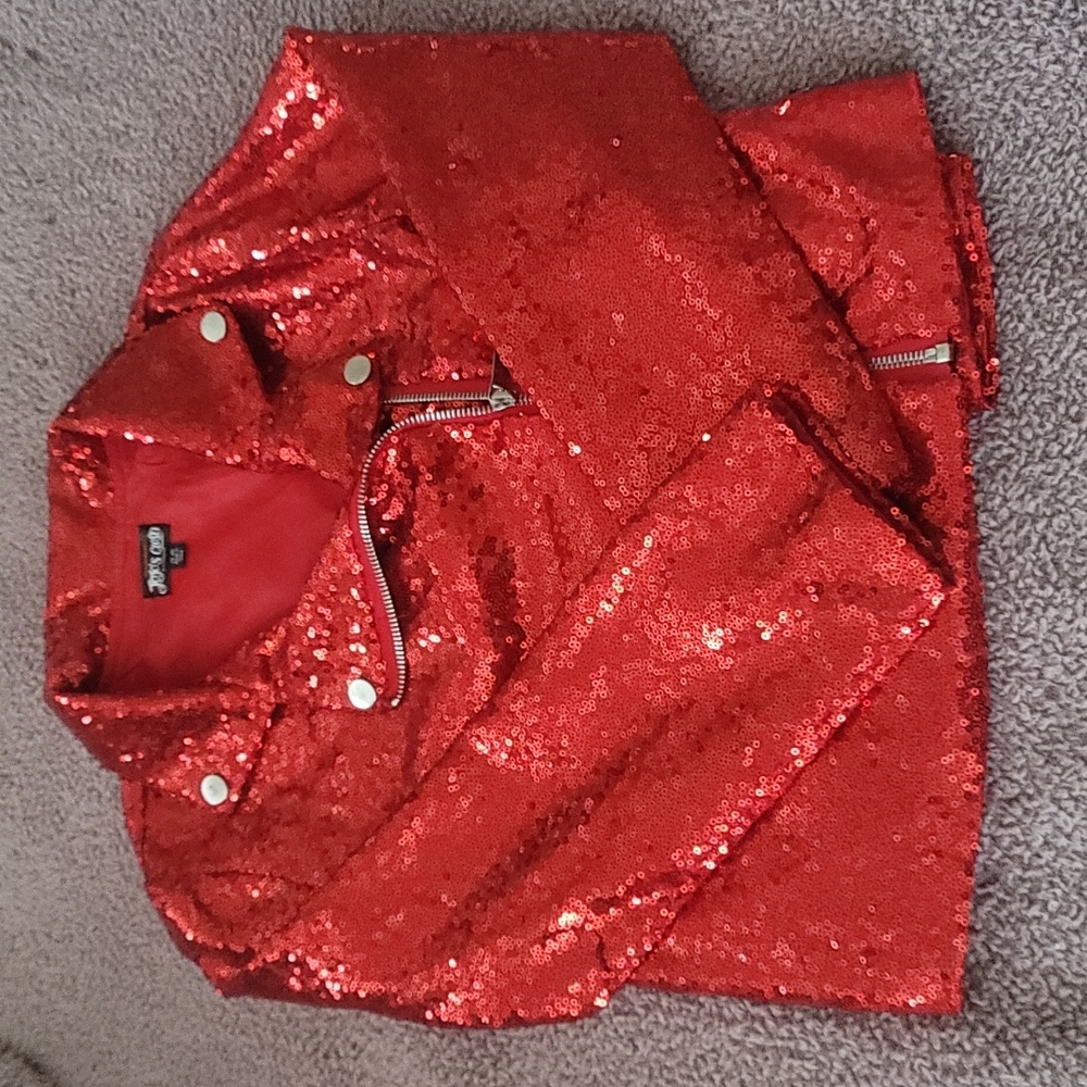 Girl's Jojos Closet Red Sequin Moto Jacket Size 10/12